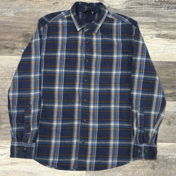 Eddie Bauer Tartan Plaid Blue Mens L‎ Flannel Button Up Retro Outdoor Camp Shirt - Picture 2 of 10